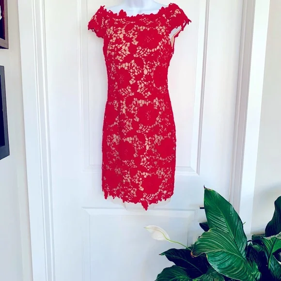 Beautiful Lace Red Betsy & Adam Cocktail Dress Beautiful Lace Red Betsy & Adam Cocktail Dress